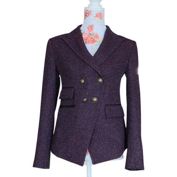 Rebecca Minkoff Sz 4 Nevins Purple Confetti Tweed Look Military Style Blazer - Picture 8 of 11